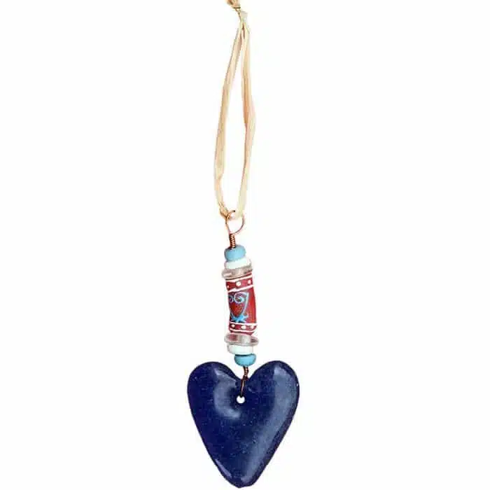 Adinkra Pendant: Sankofa Heart - Blue