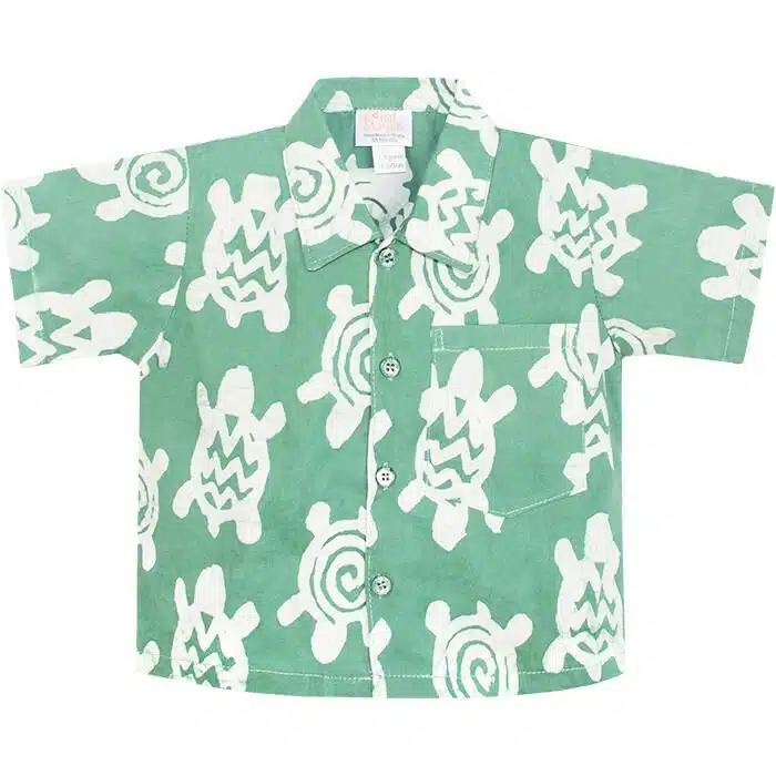 Button Down Shirt: Turtles - Sage-Organic