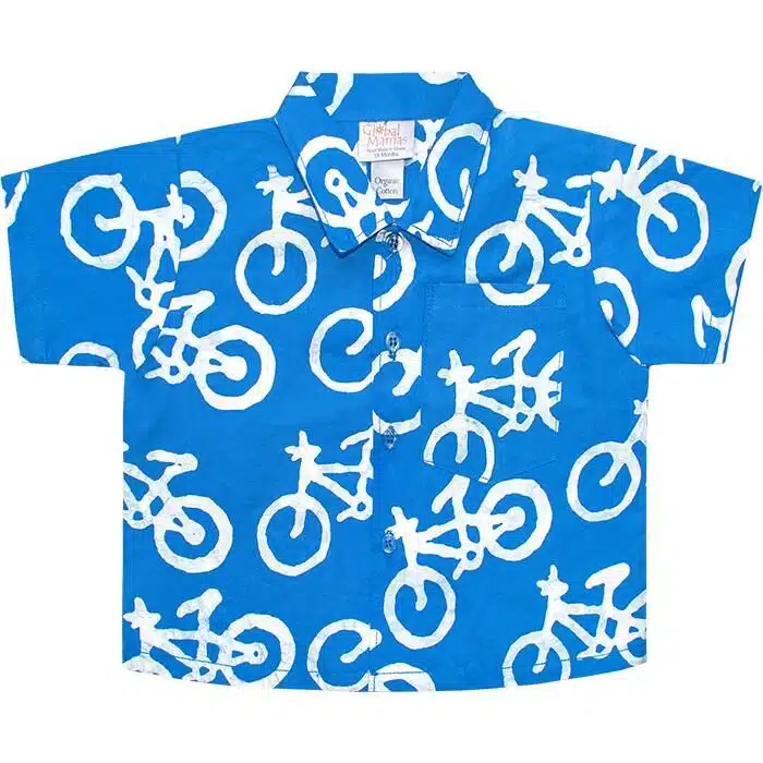 Button Down Shirt: Bikes - Blue-Organic