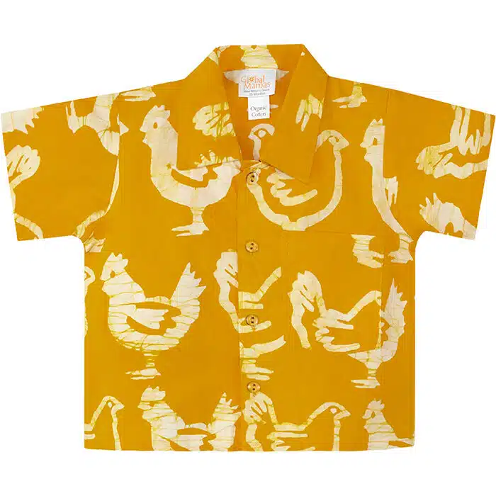 Button Down Shirt: Chickens - Gold-Organic