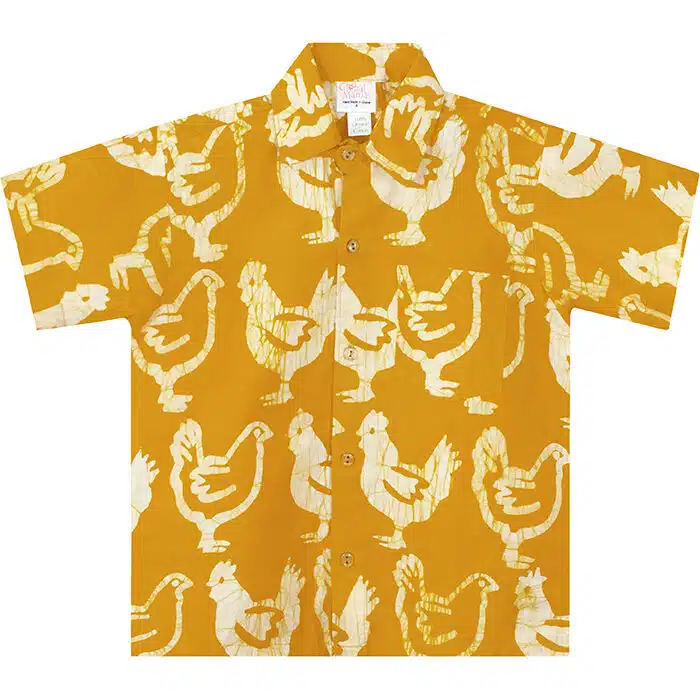 Button Down Shirt: Chickens - Gold-Organic