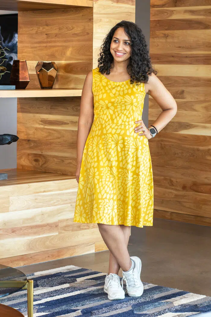 Knit Dress-Fit & Flare Adult: Floral Burst - Gold-Organic