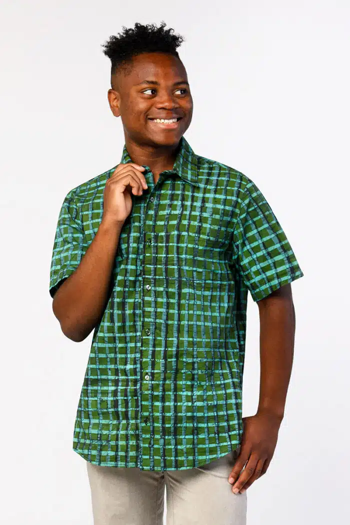 Slim Fit Shirt: Plaid - Olive-Organic